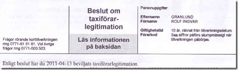 Beslut om taxif&ouml;rarlegitimation